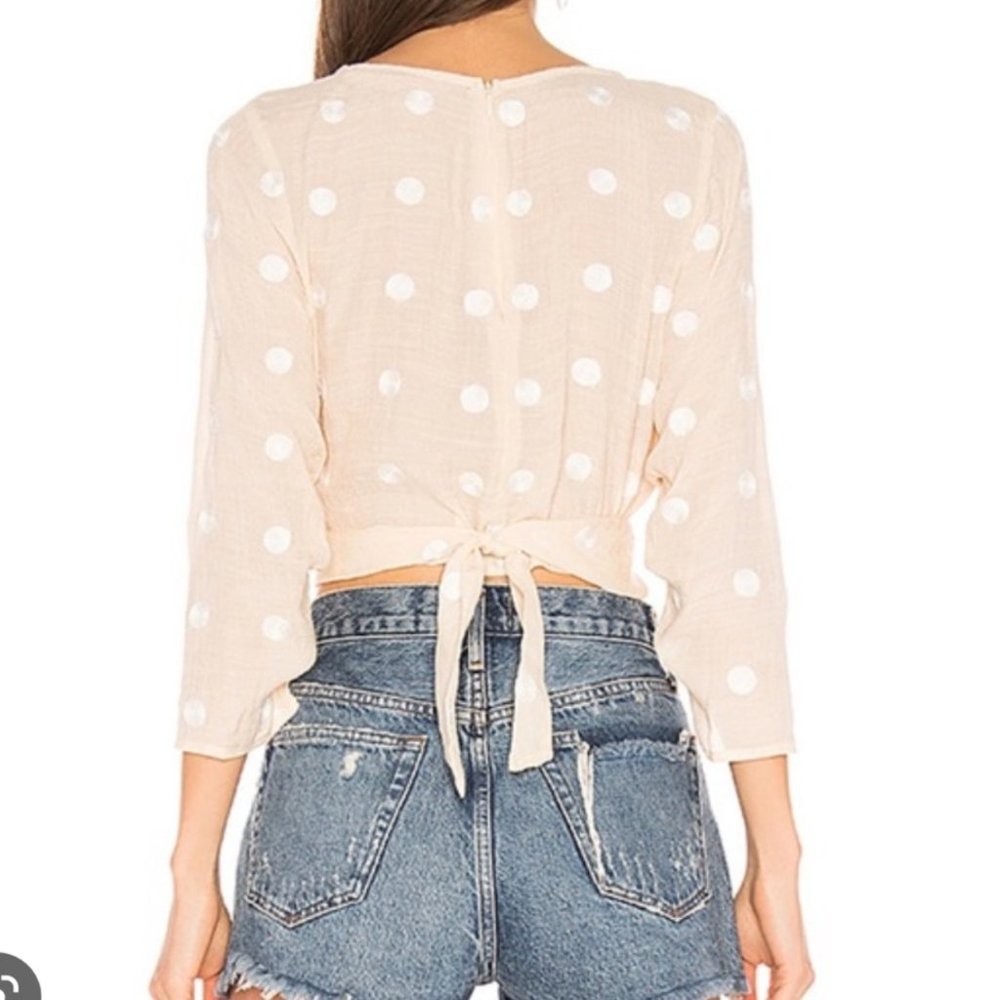 L'academie Adalene Polka Dot Cropped Wrap Top Cream and White - Picture 2 of 4